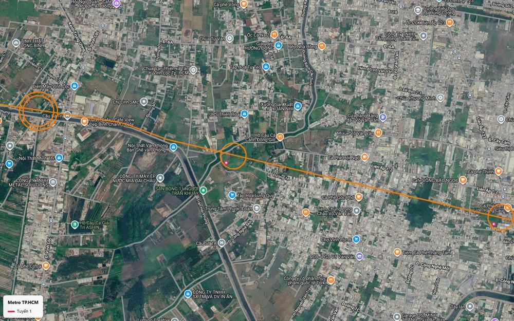 Tuyến metro số 1 cắt chéo khu dân cư Vĩnh Lộc B giữa Đường 1B, Liên Ấp 1-2 và trục Võ Văn Vân