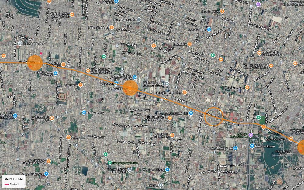 Tuyến metro số 1 TP.HCM qua khu Richstar thuộc quận Tân Phú, cắt đường Hòa Bình để hướng về công viên Đầm Sen