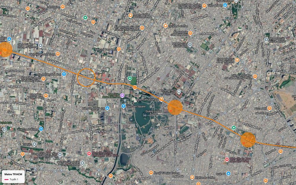 Ga ngầm của tuyến metro số 1 cạnh quảng trường Âu Lạc – Đầm Sen, quận 11, trước khi men theo hành lang Bình Thới