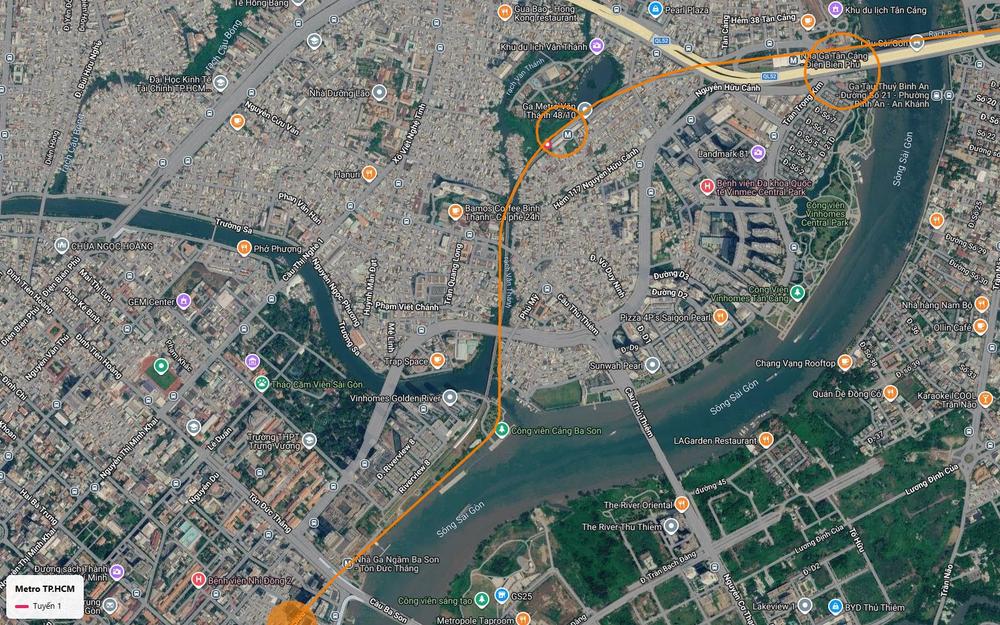 Ga Văn Thánh của tuyến metro số 1 tại quận Bình Thạnh, vượt rạch Văn Thánh, gần Landmark 81 và Vinhomes Central Park
