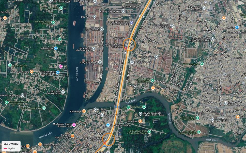 Ga Phước Long của tuyến metro số 1 trên hành lang Võ Nguyên Giáp, bên cụm cảng ICD và nhà máy ven sông