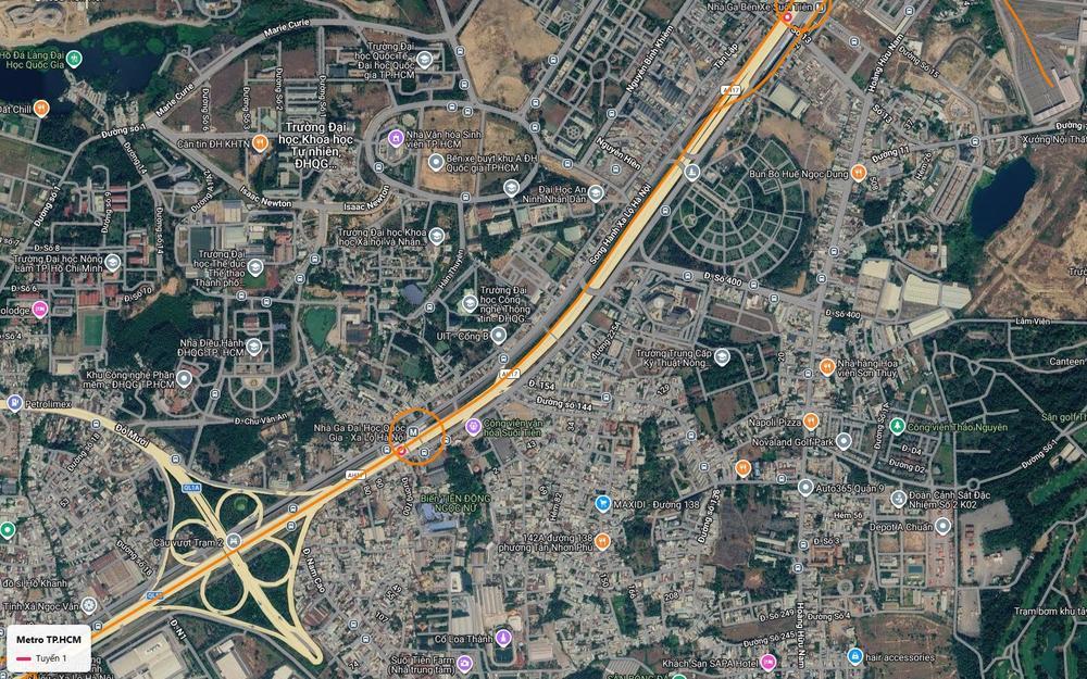 Tuyến metro số 1 chạy men rìa làng đại học Đại học Quốc gia TP.HCM để hướng lên ga Bến xe Suối Tiên