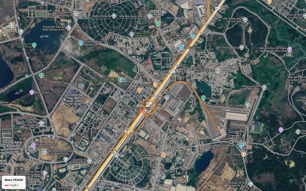 Ga Bến xe Suối Tiên trên tuyến metro số 1 nằm cạnh Bến xe Miền Đông mới và nhánh rẽ vào depot Long Bình