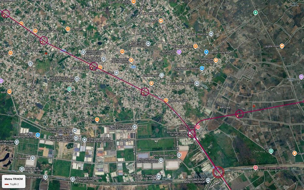 Tuyến metro số 2 TP.HCM tại Tân Phú Trung Củ Chi, ga lớn cạnh Bệnh viện Xuyên Á và điểm tách nhánh về phía đông
