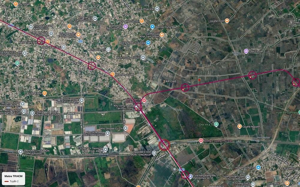 Trục chính tuyến metro số 2 TP.HCM dọc Quốc lộ 22 tại Khu công nghiệp Tân Phú Trung và Bệnh viện Xuyên Á, Củ Chi