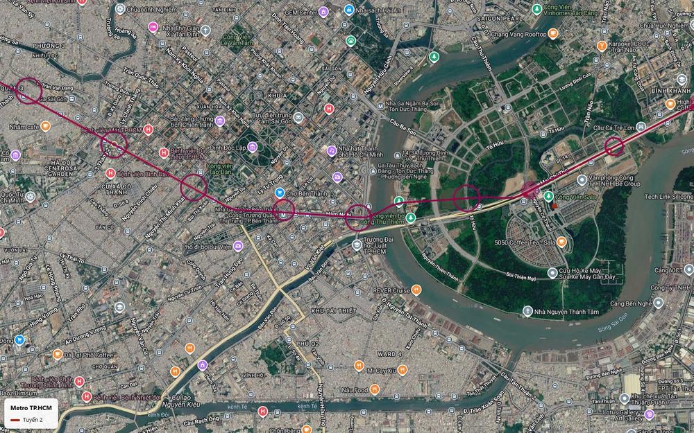 Tuyến metro số 2 TP.HCM nối dài từ ga Bến Thành theo đường Hàm Nghi vượt sông Sài Gòn sang Thủ Thiêm và khu đô thị Sala
