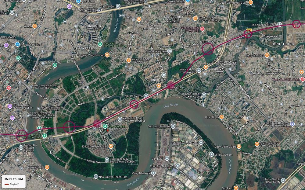 Tuyến metro số 2 TP.HCM đoạn Thủ Thiêm Bình Khánh chạy dọc Mai Chí Thọ ngang Novaland The Sun Avenue, gần Đảo Kim Cương
