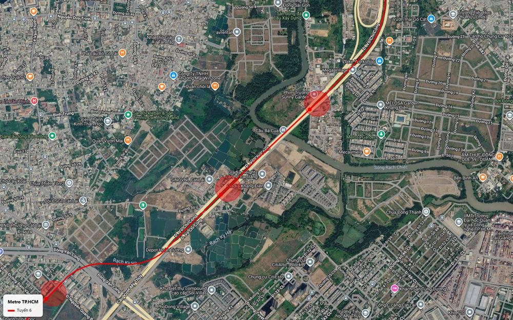 Tuyến metro số 6 dọc Võ Chí Công vượt cầu Bà Cua qua Mega Village Melosa Garden Gladia Khang Điền depot Hoàn Tường