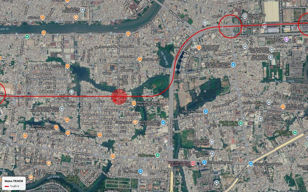 Tuyến metro số 6 uốn theo Nguyễn Văn Linh qua hồ Tân Mỹ Quận 7 giữa Kênh Tẻ và Nguyễn Thị Thập