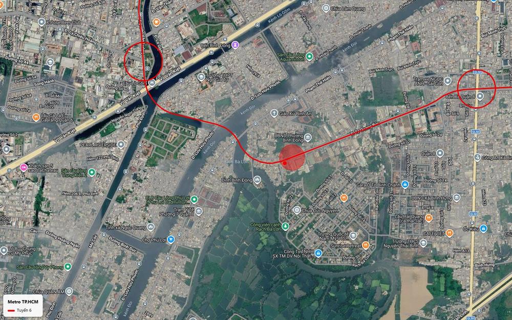 Tuyến metro số 6 qua phường Bình Đông Quận 8 men Lưu Hữu Phước vượt kênh Đôi tới cầu Lò Gốm và Võ Văn Kiệt