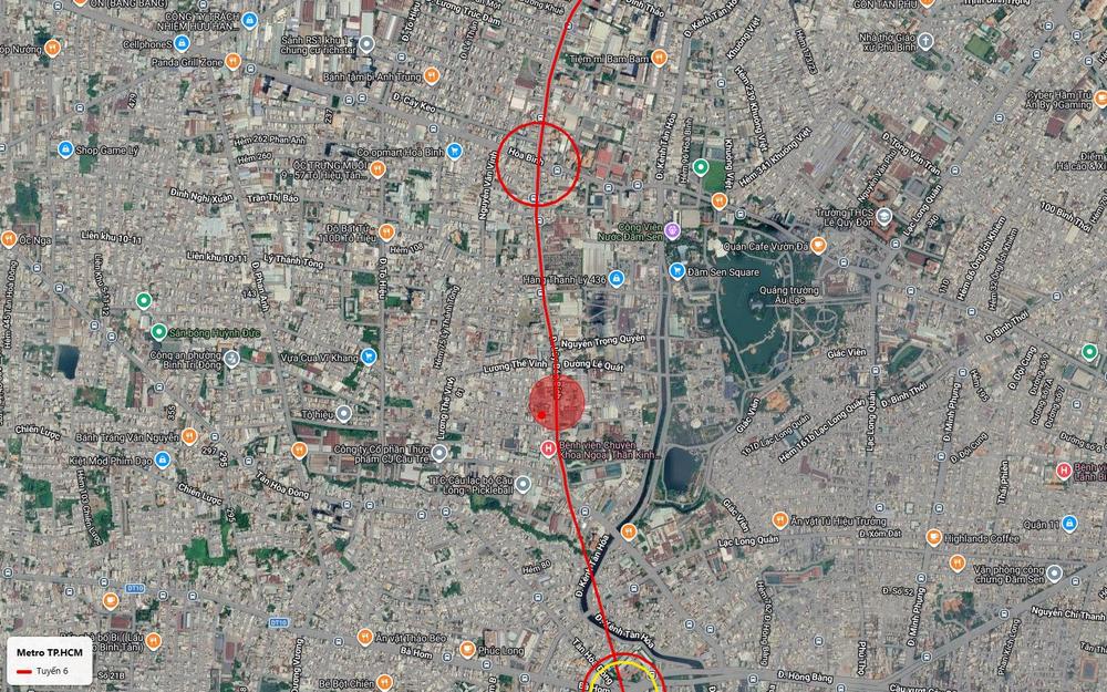 Tuyến metro số 6 dọc đường Hòa Bình cạnh công viên Đầm Sen quảng trường Âu Lạc và kênh Tân Hóa Quận 11